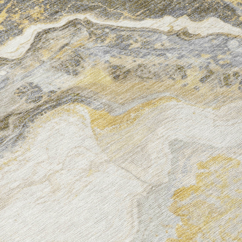 Tapis intérieur rond lavable abstrait doré et argenté 8 pi