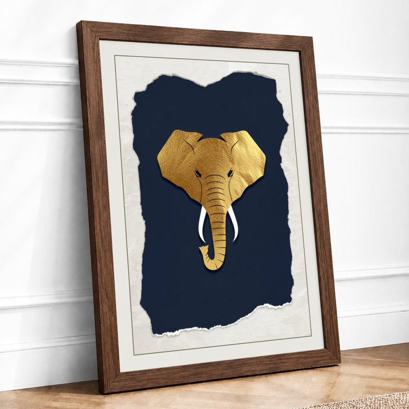 Golden Elephant Head Maximalist - Framed Print, A1 - 84.1 x 59.4 cm, Walnut