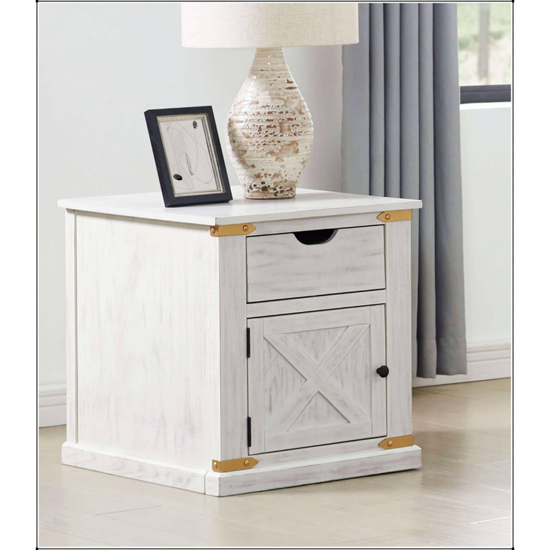 Table de bout de style rustique blanc antique avec tiroirs, conception de basse-cour pour le salon et la chambre à coucher