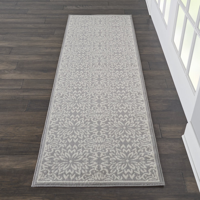 Tapis floral ivoire / gris Yurig, Tapis de couloir 2 pi x 6 pi