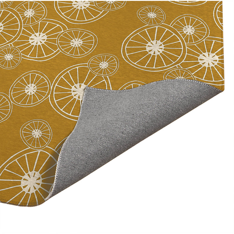 Tapis d'entrée intérieur ultra mince, léger et antidérapant à motif de roue à rayons, Ocre doré, 48" W x 72" L