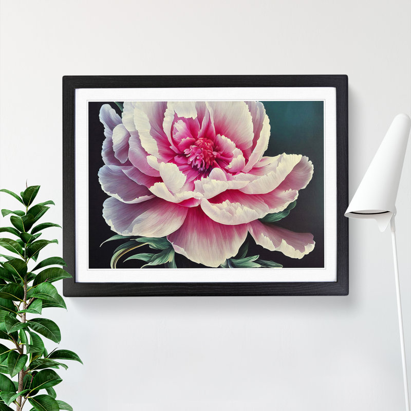 Dazzling Peony Flower - Single Picture Frame Print, Black, 46cm H x 64cm W x 2cm D