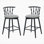Tabouret de bar d'intérieur en bois, finition noire avec revêtement gris, ensemble de 2