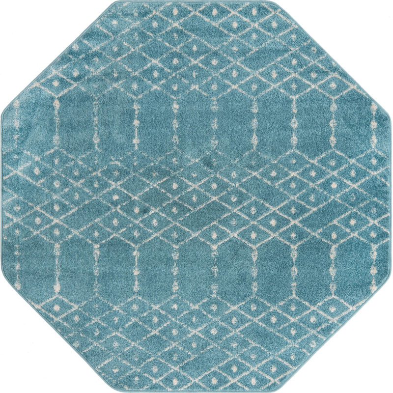 Tapis bleu sarcelle en polypropylène tissé à la machine Brissa, Octogone 5 pi 3 po