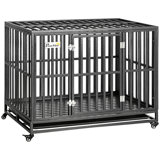 45" Heavy Duty Metal Dog Playpen - Anti-Pinch Floor & Slide-Out Tray, Lockable Wheels For Secure Indoor/Outdoor Use