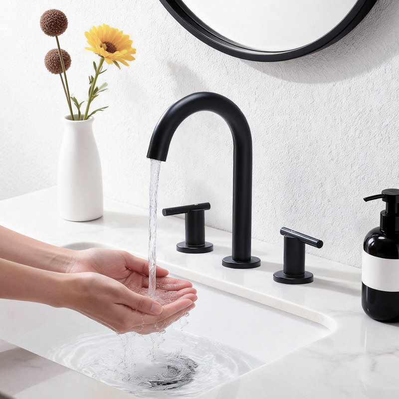 2 Handle Modern Matte Black Bathroom Faucet, Matte Black