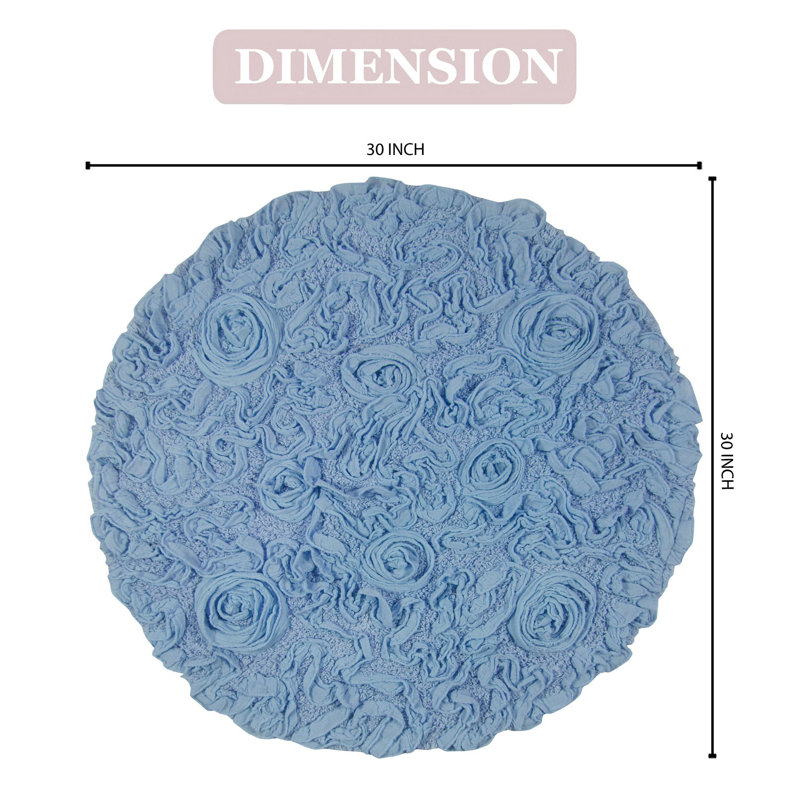 Taki Cotton Round Bath Rug, Sky Blue, 30" Round