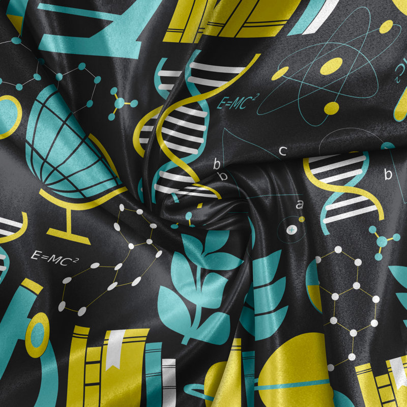 Rustic curtain, science class pattern, turquoise yellow black