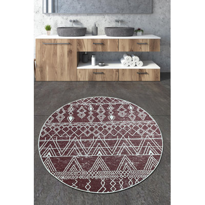 Luxurious Bathmat, Claret Red & White, 55.1 in Diameter | 100% Polyester, 700 g/m² | 0.4 in Pile Height, Antibacterial, Non-Slip Underside | Machine Washable, Perfect for Bathroom & Home Décor