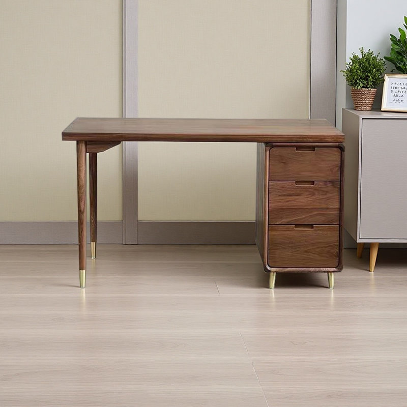 Un bureau en noyer noir foncé avec plusieurs tiroirs, H 29,52 po x l 47,24 po x P 27,55 po