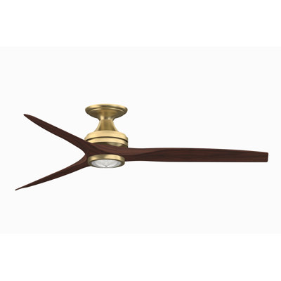 Spitfire 60 inch Flush Indoor/Outdoor Ceiling Fan with LED Light Kit - Brushed Satin Brass with Whiskey Wood Blades