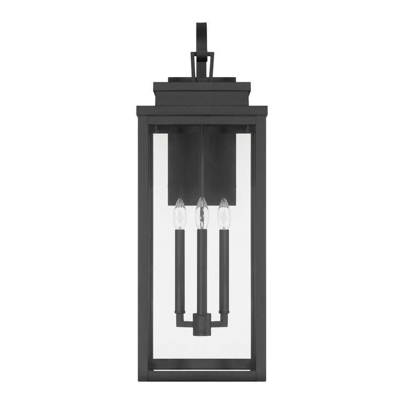 Seyler 31-inch 3-light Textured Black Exterior Wall Sconce with Clear Glass, Black, 31" H x 11" W x 13.25" D, 3 Lights