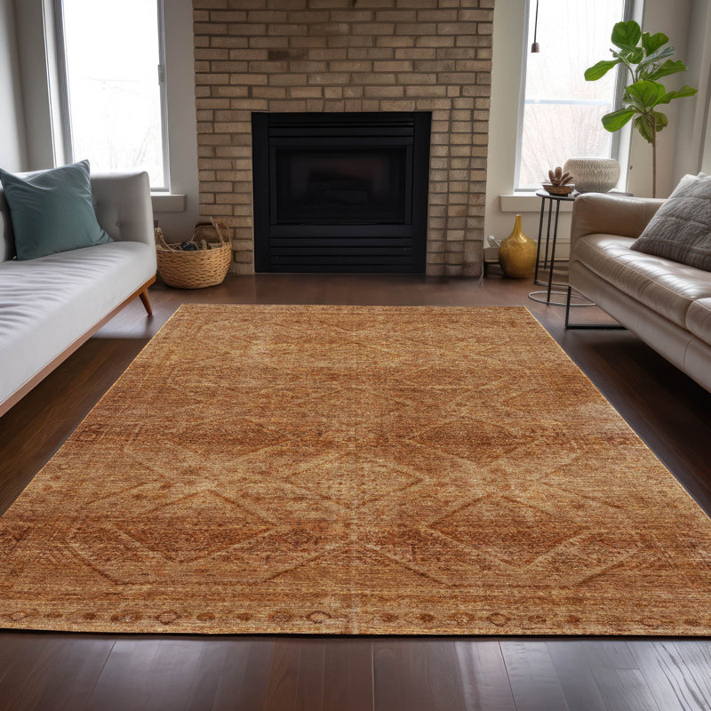 Tapis cuivre intérieur / extérieur lavable à la machine Xhevrie, Rectangle 10 pi x 14 pi
