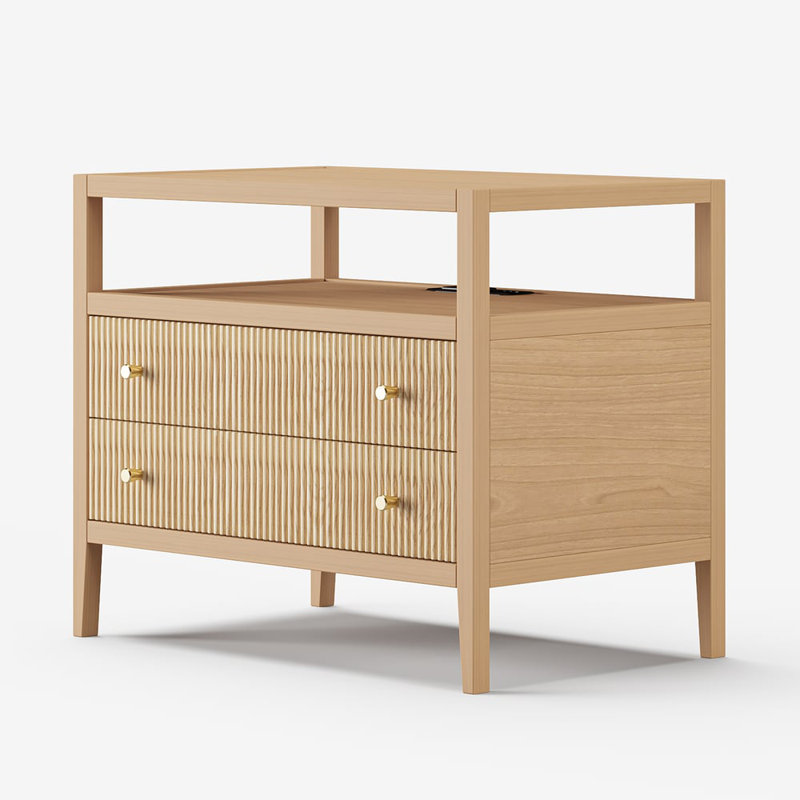 Stria 30" Fluted 2-Drawer Wide Smart Nightstand, Natural