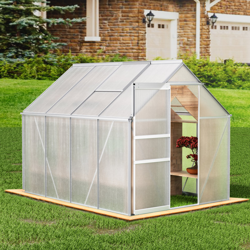 Walk-in Polycarbonate Greenhouse with Roof Vent, 77" H x 75.6" W x 102" D, Silver