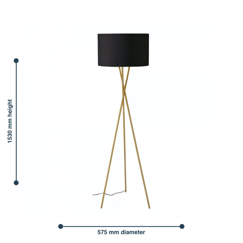 Ritwik 150cm Tripod Floor Lamp, Black, Polished Brass Plate