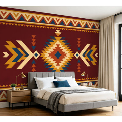 Wall Mural Peel and Stick Wallpaper Aztec Navajo geometric seamless Native American Southwest print Ethnic Self-Adhesive Removable Contact Paper Wall Decor for Living Room Bedroom 100"H x 144"W