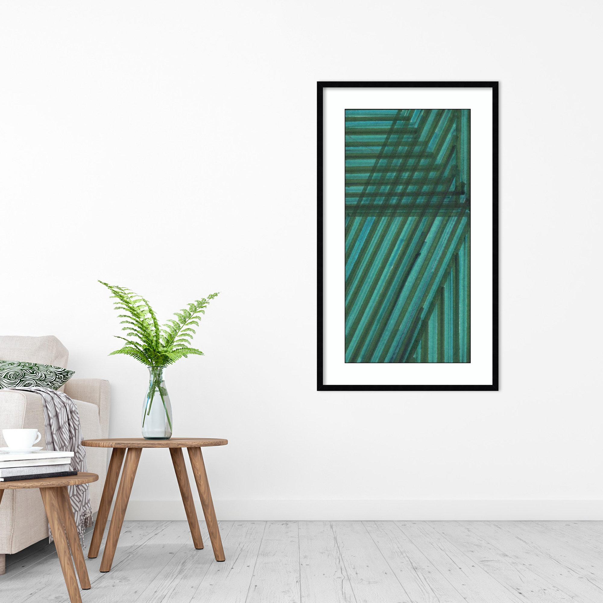 Line Study Blue by Charles Mcmullen, Black Framed Paper, 41.12" H x 24.12" W x 0.88" D