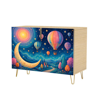 Buffet Buffet avec rangement Fantasy Landscape Moon Montgolfières colorées ciel étoilé avec 2 portes pour le salon et la cuisine
