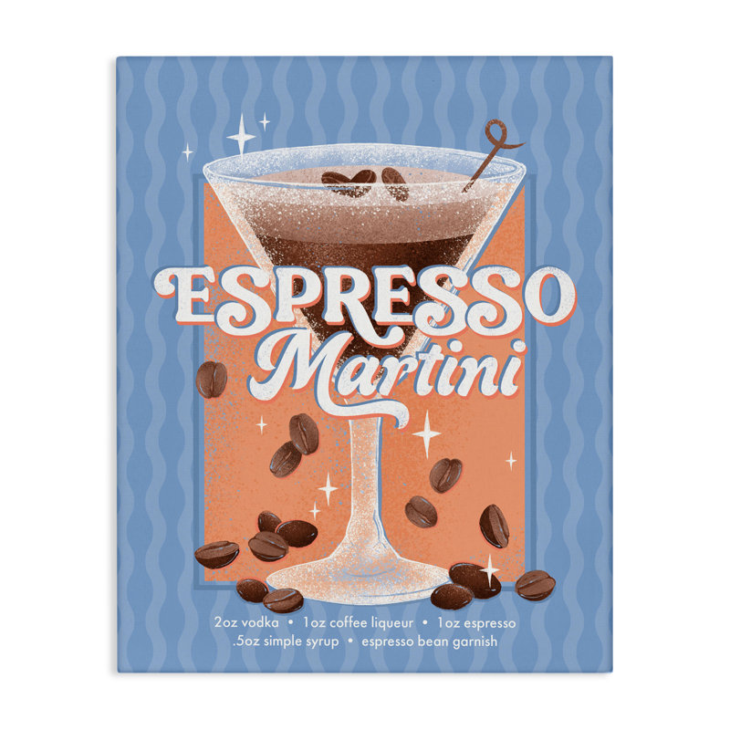 Toile Martini et recette rétro Espresso, design par Courtney Morgenstern, H 20 po x l 16 po