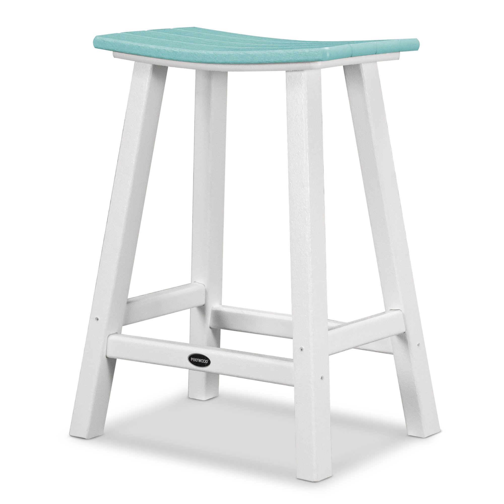 POLYWOOD Contempo 24" Saddle Counter Stool, Aruba, White