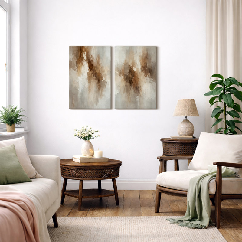 Vertical Earth Tone Abstract Artwork, Living Room Pictures, Framed Canvas Giclee Print Wall Art, Wrapped Canvas