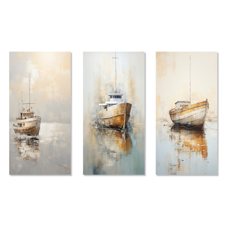 Minimalisme, bateau de pêche, horizon, Toile tendue, H 28 po x l 36 po