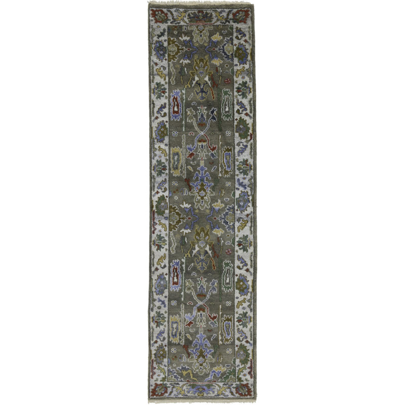 Tapis gris / brun en laine noué à la main