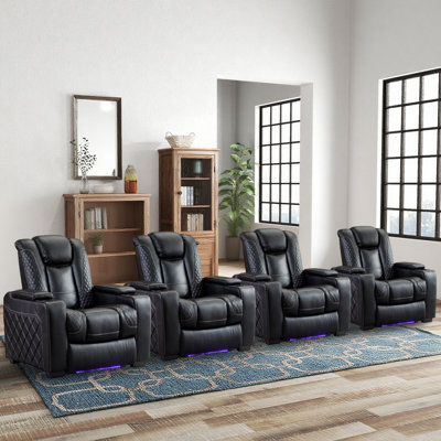 36.22" W Luxurious Faux Leather Power Recliner Home Theater Seating with Adjustable Headrest & Cup Holders & Ambient Light Strap
