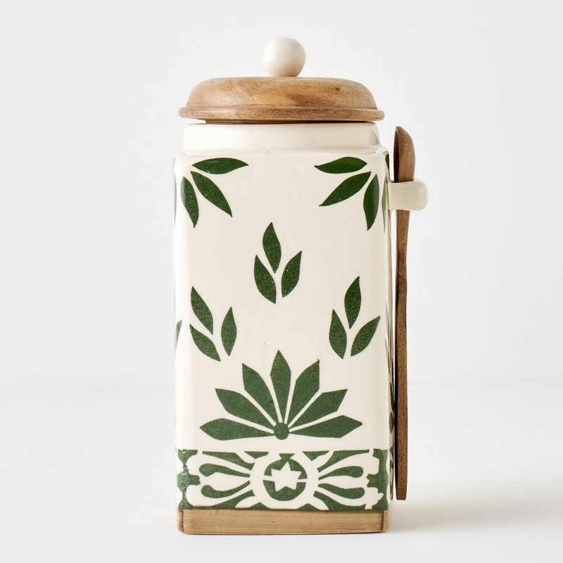 Pot en céramique Molly avec couvercle en acacia et cuillère