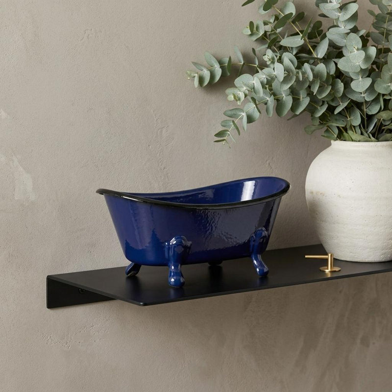 Décoration de mini cuve en métal fleur de lys Lavande - bleu marine, Navy Blue, H 3 po x l 7 po x P 4 po