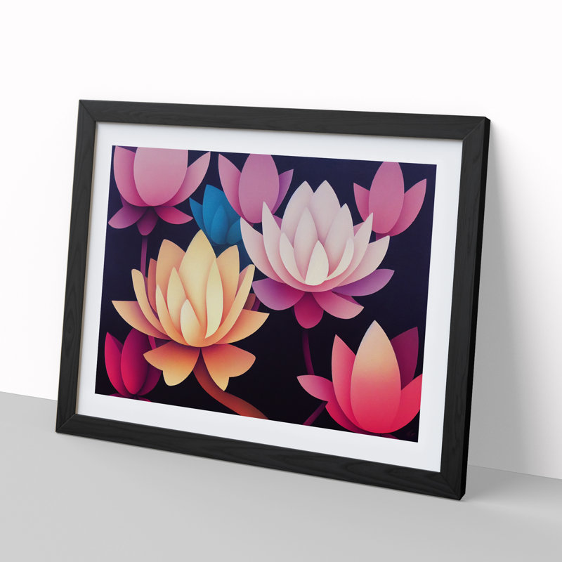 Inspirational Lotus Flowers - Framed Print, 46cm H x 64cm W x 2cm D, Black