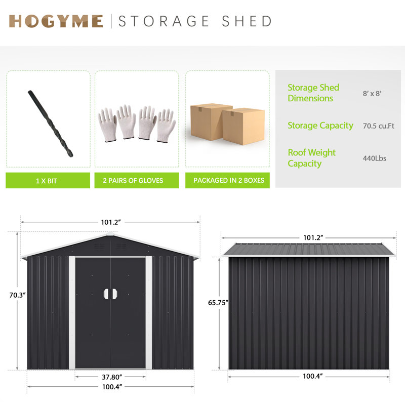 8'ft W wx8'ft D  Metal Large Outdoor Storage Shed with Sturdy Structure