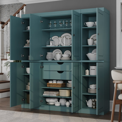 Kyrrah 100% Solid Wood Tall Kitchen Pantry Cabinet with Doors & 2 Drawers, Adjustable Shelves, Modular Kitchen Storage Cabinet, 65" W x 71.5" H