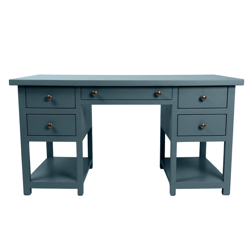 Bureau d'ordinateur moderne en bois massif, Smokey Blue
