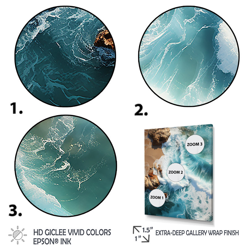 Coral Dreams Coastal Aériel Views IV - Beach, art mural, Cadre flottant blanc, H 32 po x l 24 po x P 1 po