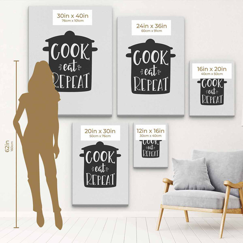 " White Cook Eat Repeat " Print, 20" H x 16" W, Black Framed