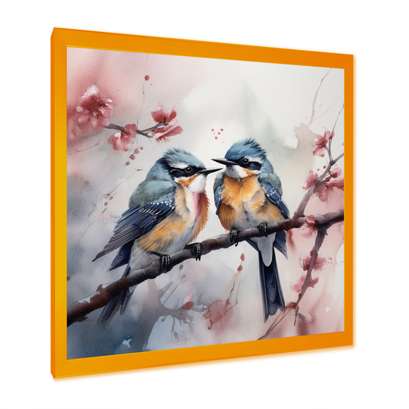 «Blue Birds On A Branch III» - reproduction d'oiseaux sur toile, H 36 po x l 36 po x P 1,5 po