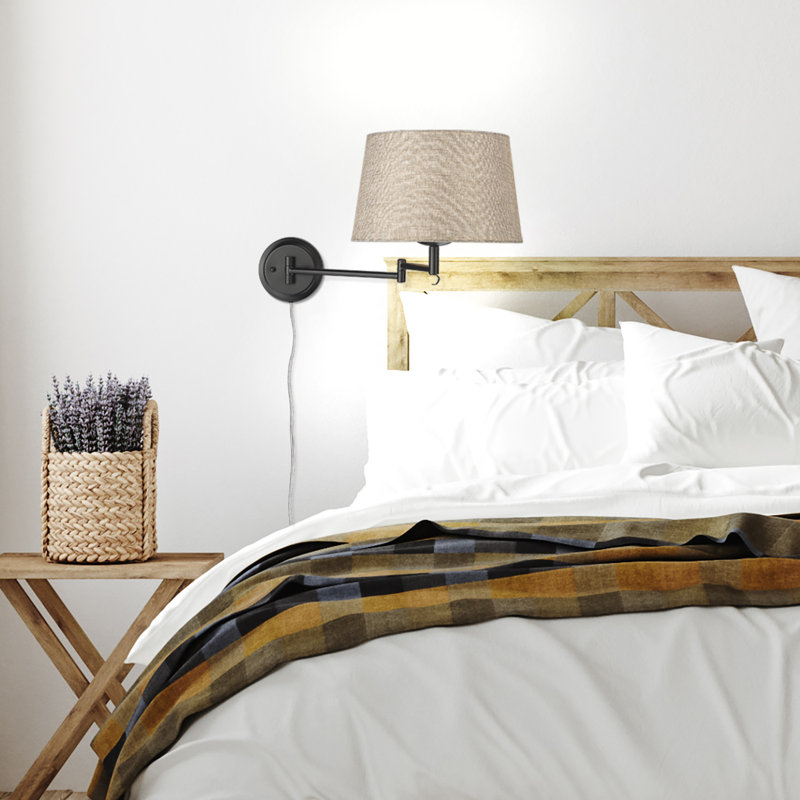 Arguelles Steel Swing Arm Sconce, Matte Black, Natural Sisal