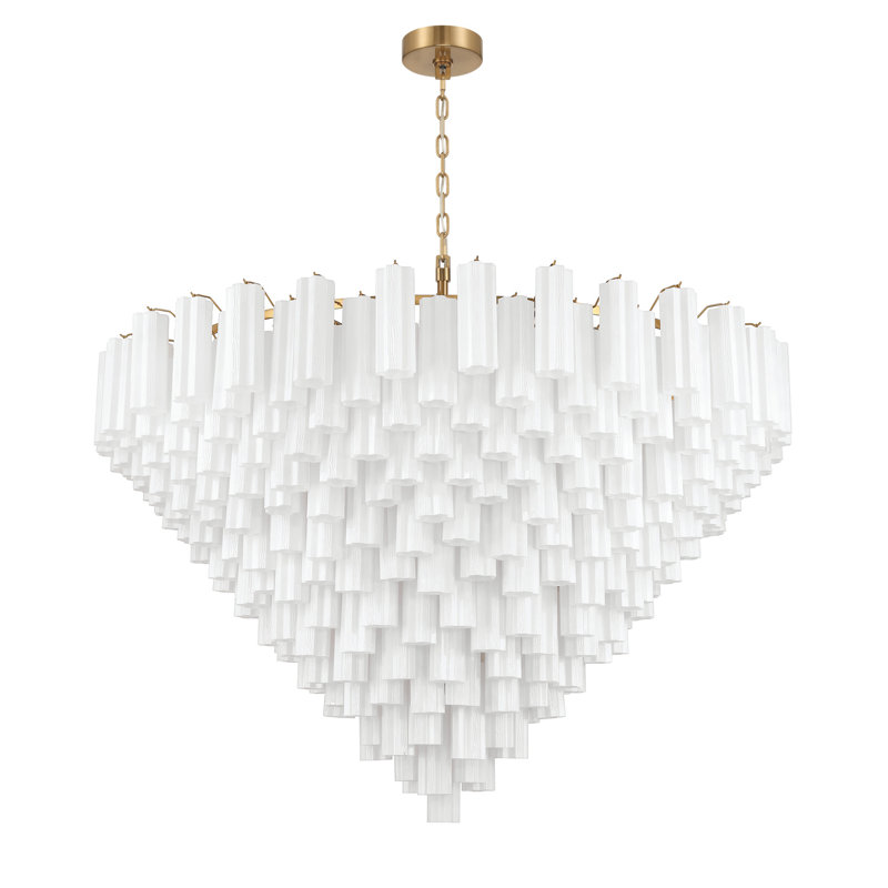 Lustre en laiton vieilli 62 po Tenneville, H 50,5 po x l 62 po x P 62 po, Blanc, Or