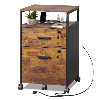 16.2 "W 2 Drawer Mobile Filing Cabinet with Wheels, Wood File Cabinet for Home Office, Lockable Rolling File Cabinet Fits Letter/Legal Size, Printer Stand with Storage