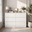 Commode 6 tiroirs blanche, commode moderne pour chambre à coucher avec comptoir spacieux, armoire de rangement en bois avec poignées dissimulées et 6 tiroirs profonds pour chambre à coucher, salon, entrée