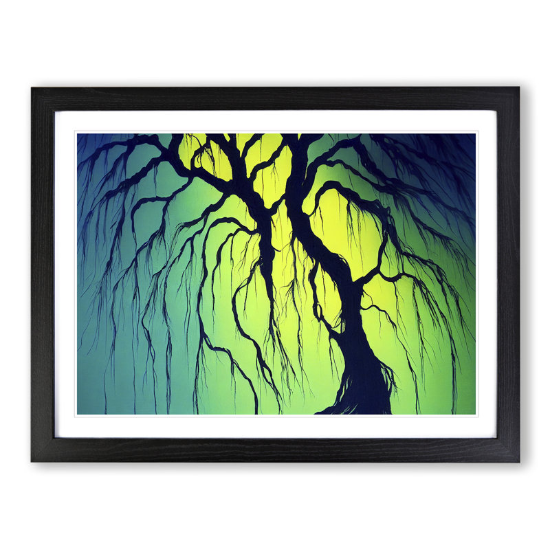 Handsome Weeping Willow Tree Abstract - Single Picture Frame Print, 46cm H x 64cm W x 2cm D, Black Framed