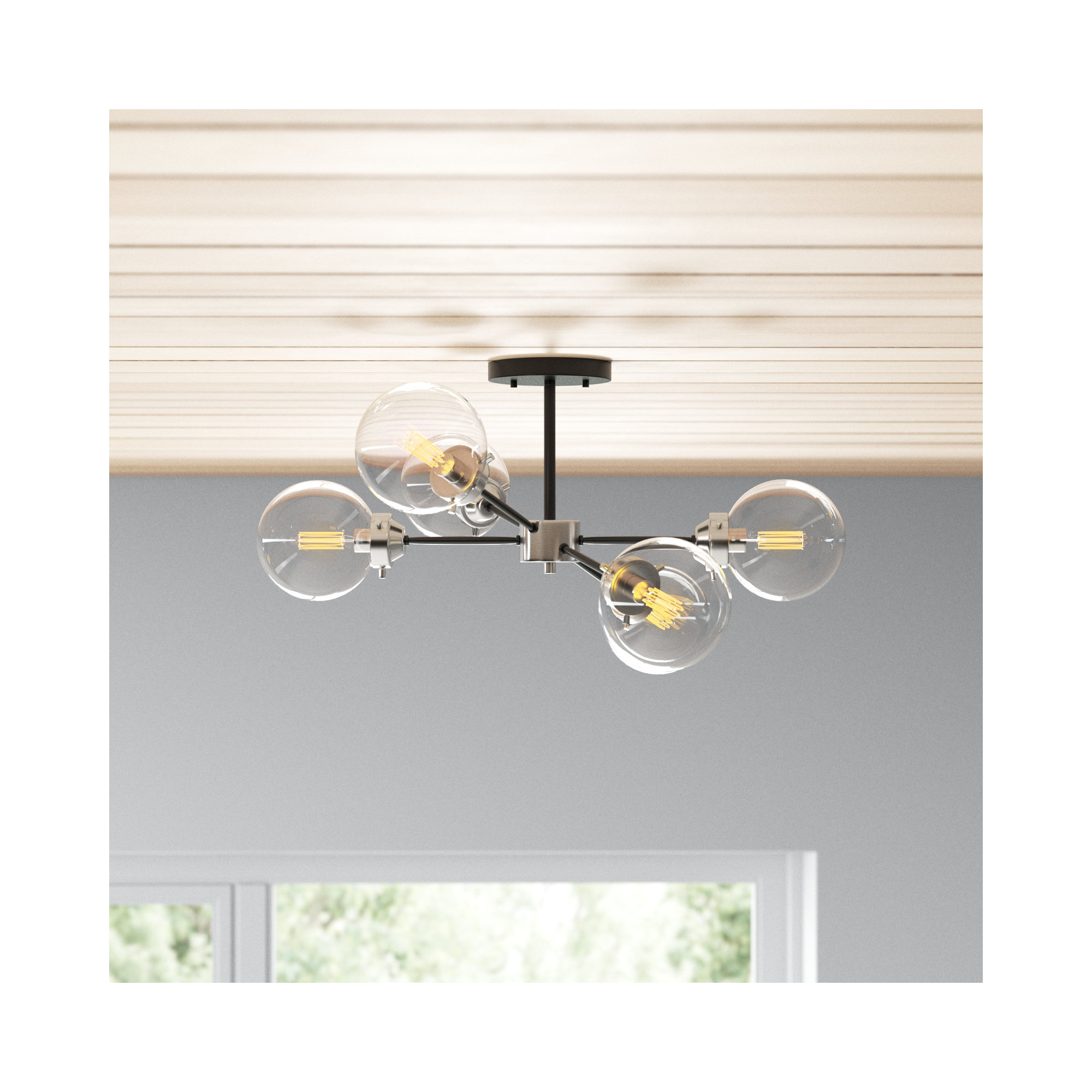 Blevins Glass Semi Flush Mount, 12.25" H x 25" W x 25" D, Satin Nickel