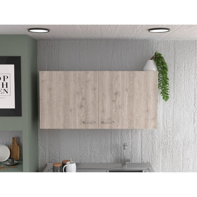 Armoire murale Napoles, deux tablettes, double porte - blanc / gris clair