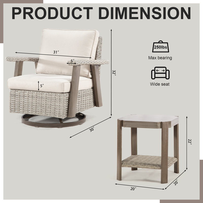 Ensemble de chaise de patio et de table Creal, Beige, 1