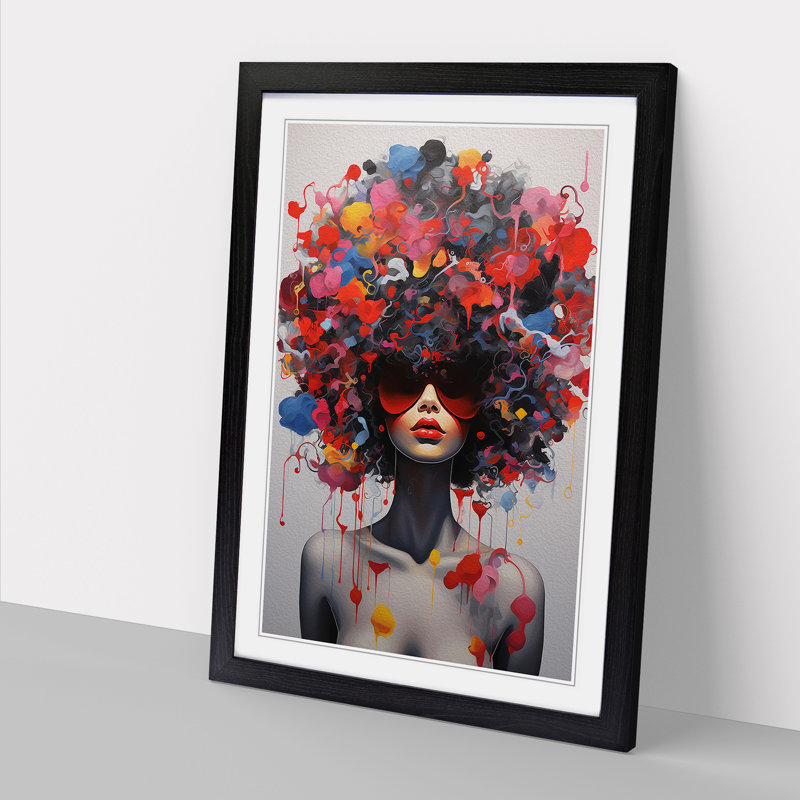 Woman With Curls Neo-Plasticism - Single Picture Frame Print on Wood, Black, 46cm H x 34cm W x 2cm D