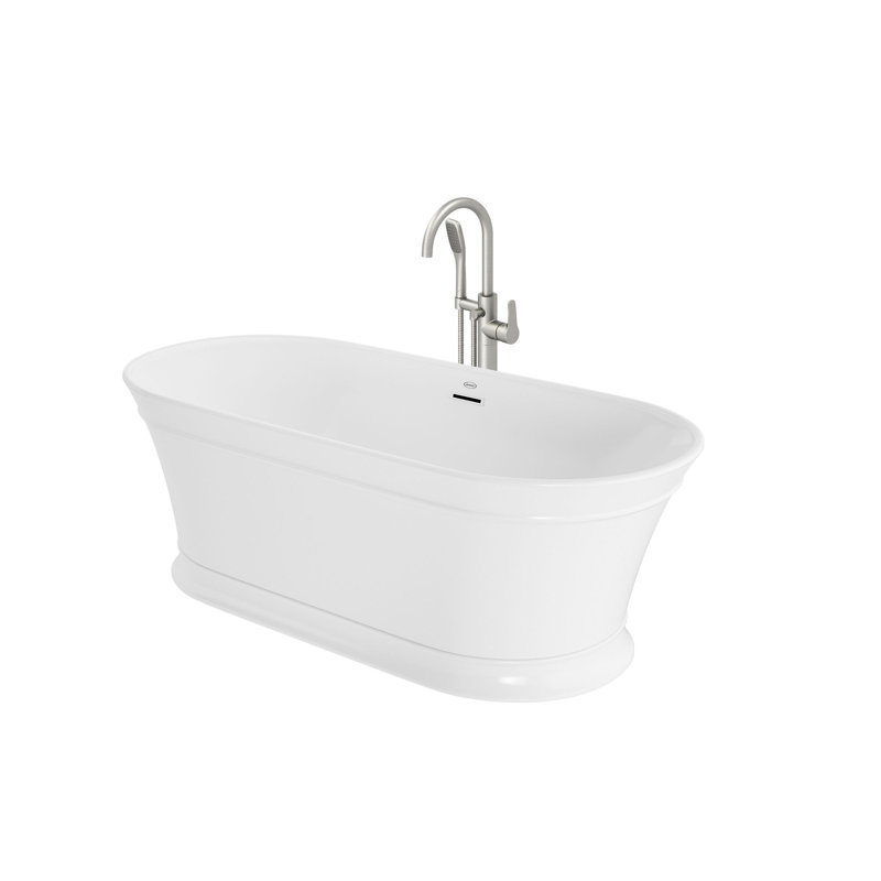 Lyndsay 67" x 32" Freestanding Soaking Acrylic Bathtub with Faucet, Brushed Nickel