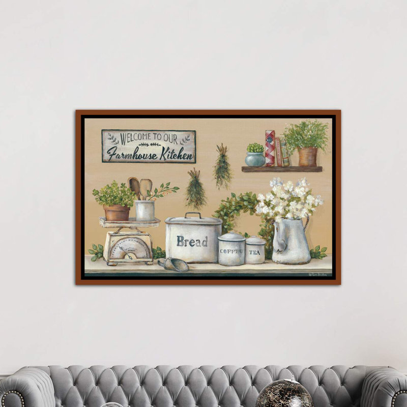 « jardin campagne cuisine » par pam britton-impression sur image, H 32 po x l 48 po x P 1,5 po, Toile avec cadre en bois brun