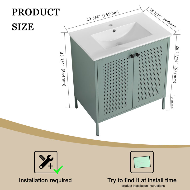 Ensemble de meuble-lavabo simple 30,03 po avec plateau en céramique Espedita, Vert